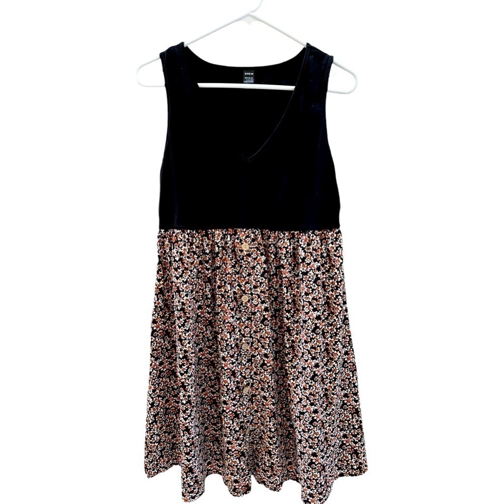 SHEIN maternity dress black top floral stretches comfortably for pregnancy Large